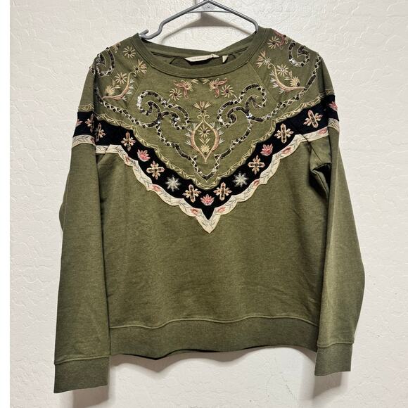 Sundance Womens Embroidery Green Sweat Shirt Size Small - Picture 1 of 2